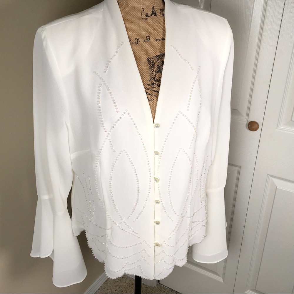 J.R. Nites Cream Beaded Formal Blouse